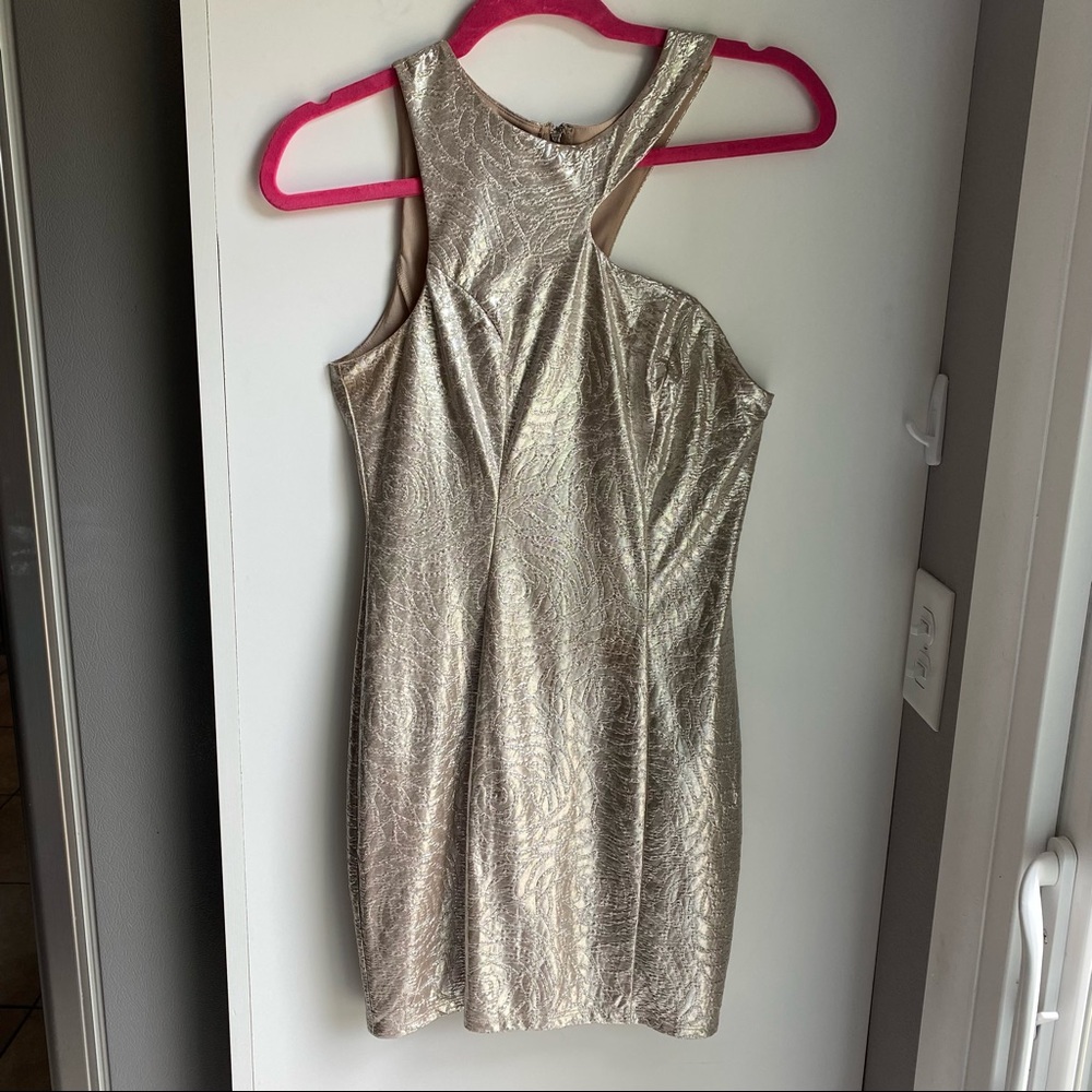 Guess One Shoulder Floral Metallic Mini Dress Sz Small